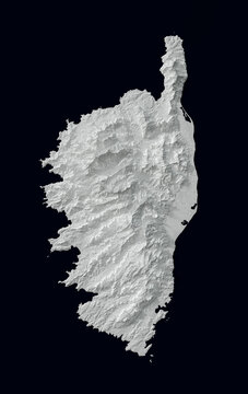 Carte en relief de la Corse en version monochrome et ultra d&eacute;taill&eacute;e - rendu 3D