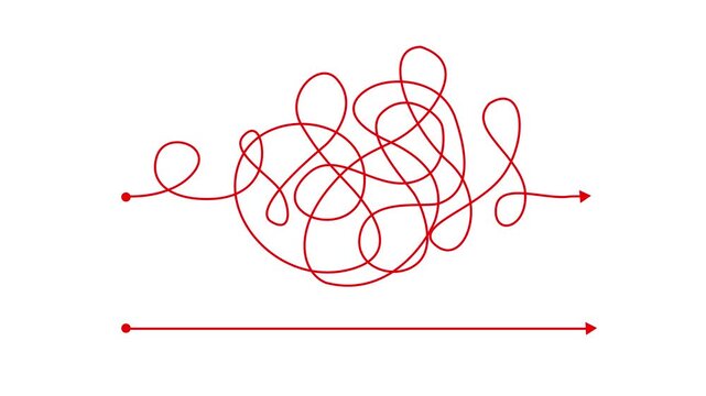 Complex and easy way from point A to B. hand drawn doodle scribble chaos path lines. kids tracing paths, Motion graphics of line direction concept