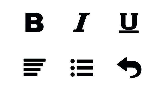 Black formatting icons for bold, italic, underline, align left, bulleted list, and undo displayed in a simple row.