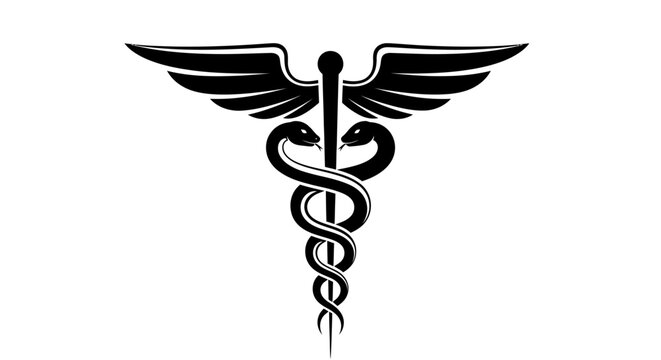 Caduceus Symbol of Medicine and Healthcare with Snakes and Wings Isolated White Background