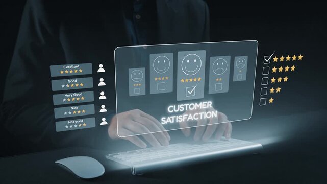 Illustrating a modern interface for customer satisfaction evaluation, this image features star ratings and smiley icons, representing user feedback and assessment visually. Qubit