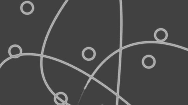 Abstract white curved lines and glowing circles on gray background minimalist geometric motion loop