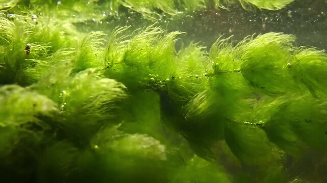 Time lapse sequence capturing the slow, natural proliferation and expansion of a rich, diverse mat of freshwater algae across a calm, reflective pond surface.