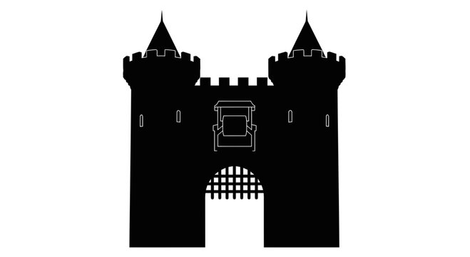 Black Silhouette of a Medieval Castle Gate with Portcullis