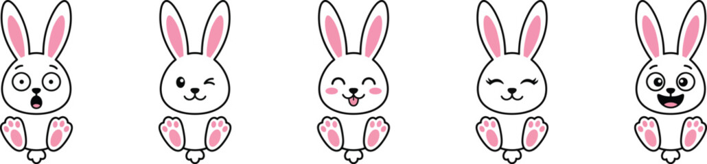 Obraz premium Cartoon bunnies cute rabbit characters playful expressions icons set
