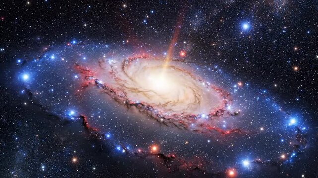 Stunning galaxy view in deep space. Spiral galaxy shines brightly with vibrant stars. Cosmic beauty captures imagination and inspires wonder. Perfect for science and astronomy projects.