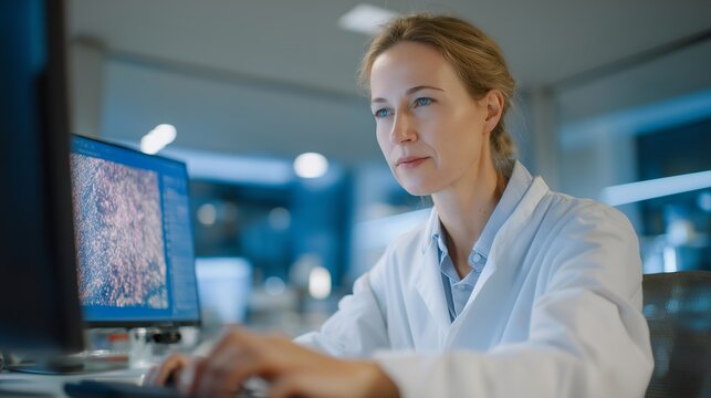 Laboratory researcher examining brain scan images showing dopamine receptor changes, specimen slides and neuroimaging data scattered across workstation, cool fluorescent lighting creating clinical