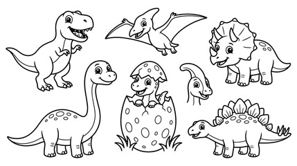 Cute prehistoric dinosaur characters set for kids coloring activity © GW