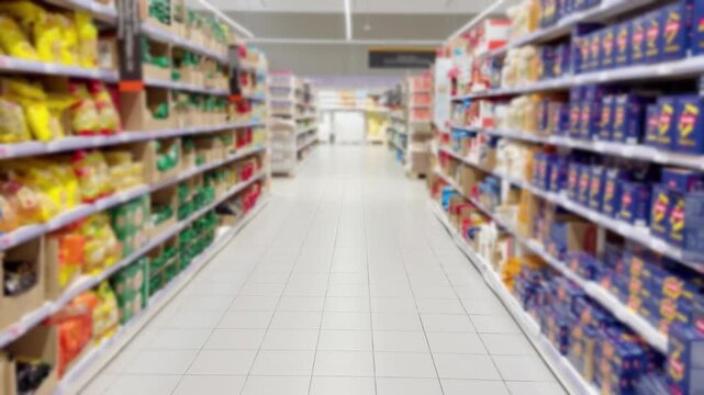 choosing a dairy products at supermarket.various goods on the supermarket shelves