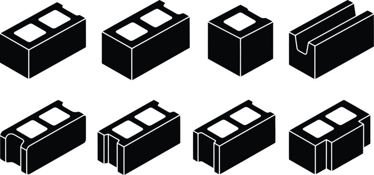 Collection of Black Silhouette Icons of Concrete Blocks 856f34ec43