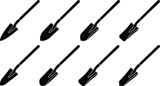 Collection of Shovel Silhouettes trenching rows
