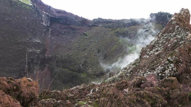Volcanic smoke rising from crater of Mount Vesuvius