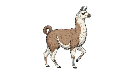 Fototapeta premium A brown and white llama walks on a transparent background freely outdoors.