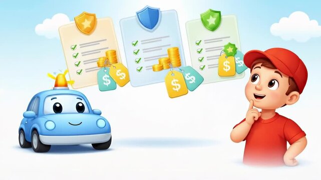 Fun auto insurance quotes for kids cartoon style colorful environment engaging viewpoint