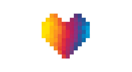 Obraz premium A vibrant pixel art heart glows with a multicolored design on a transparent background.