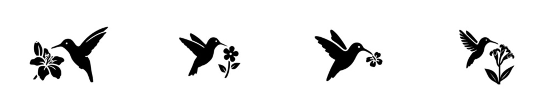 Elegant Silhouette of a Hummingbird and Flower in Flight