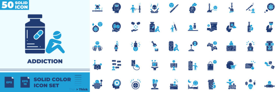 Addiction Solid Color Editable Icons set