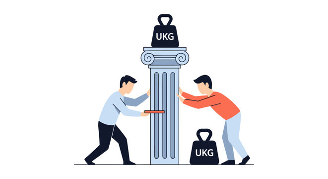 teamwork concept with men pushing column with weights
