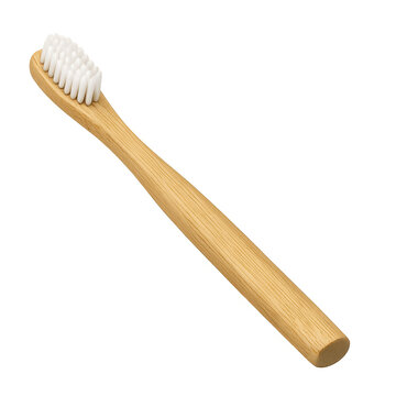 Eco-Friendly Bamboo Toothbrush with Soft White Nylon Bristles, Sustainable Wooden Handle for Natural Oral Hygiene and Dental Care, Isolated on Transparent Background, High-Quality PNG Cutout