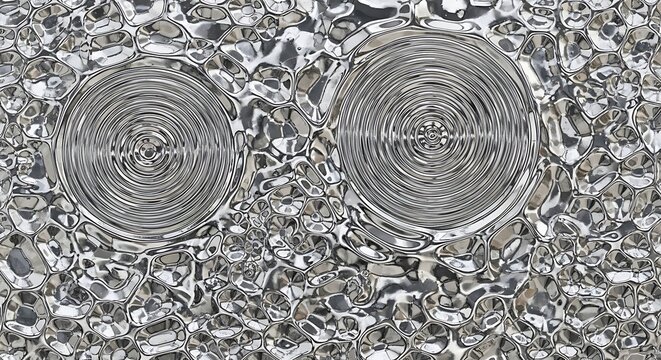 A close-up of a metallic surface with two circular designs