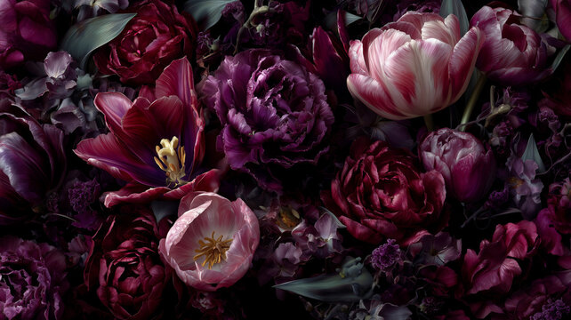 Floral design with tulips and roses for prints, postcards or wallpaper
