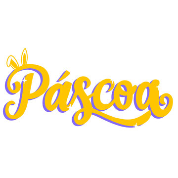 P&aacute;scoa lettering desenhado a m&atilde;o amarelo e roxo