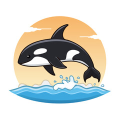 Obraz premium A playful illustration of a Orca whale leaping out of the water