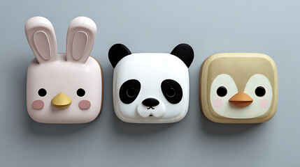 Fototapeta premium A bunny, a panda and a penguin made of square cakes