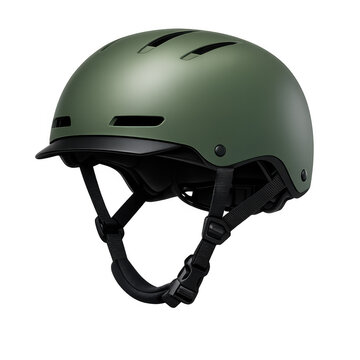 Matte Olive Green Urban Commuter Bicycle Helmet with Black Visor and Adjustable Straps, Modern Safety Gear for Cycling and Skating, Isolated on Transparent Background for Easy Integration.