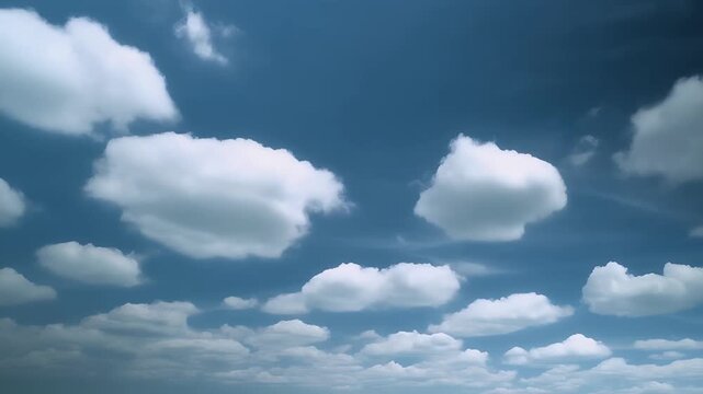 A serene daytime scene of fluffy white clouds floating across the blue sky.