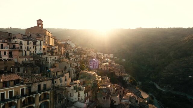 Atmospheric drone footage of Badolato old town in Italy
