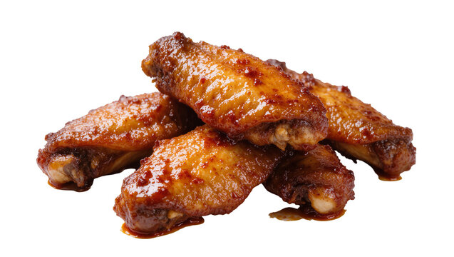Isolated tasty and spicy glazed chicken wings piled together for a delicious meal