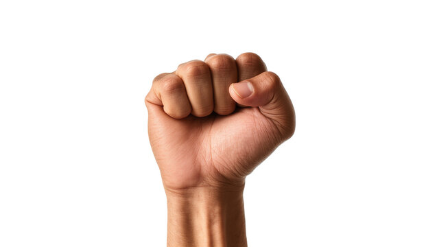 Isolated human hand clenched into a powerful fist, representing strength, determination, and protest