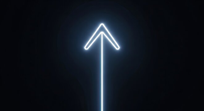 Glowing neon arrow pointing upwards direction.