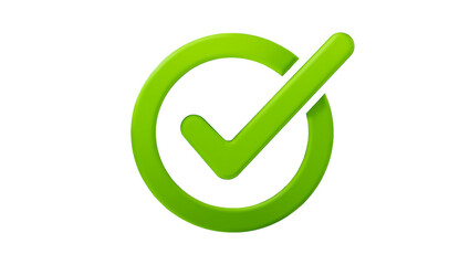 Isolated glossy green checkmark symbol inside a circular outline, representing approval and success © Andrej
