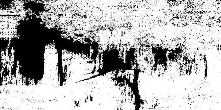 Black and white vector illustration of a grunge background featuring an artistic ink splash and spray paint splatter pattern with a dirty liquid drip texture and a silhouette frame design