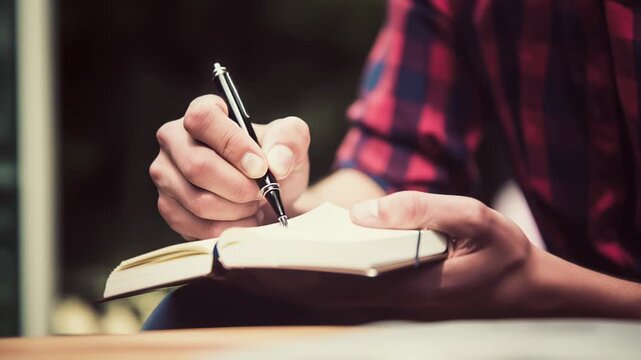 Writer Taking Notes in Notebook While Developing Creative Ideas. Video.