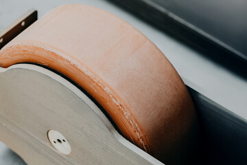 Close up of forklift wheel mounted on industrial vehicle © Elninho