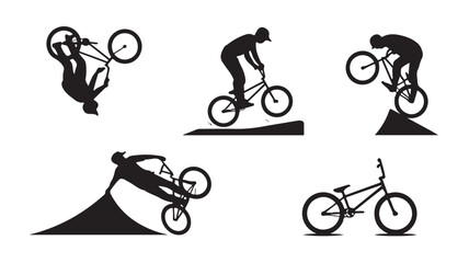 Naklejka premium Bicycle Silhouette Illustrations Of Man Performing Tricks For Sports Concepts