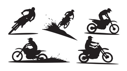 Naklejka premium Motorcycle Riders Silhouettes Performing Stunts On Dirt Bikes For Sports Concepts