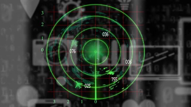 Vertical video: Starting radar sweep rotating green HUD scanline on screen, finding plane blips