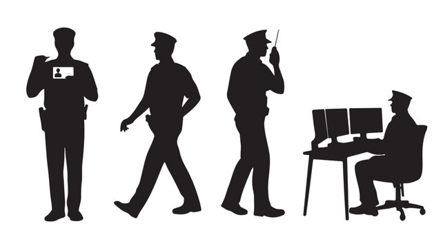 Police Officers Working And Communicating In Various Actions Isolated On White For Law Enforcement Concepts