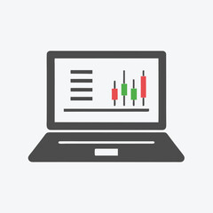 Obraz premium Laptop screen displays Japanese candlestick chart with upward trending stock market information and analysis