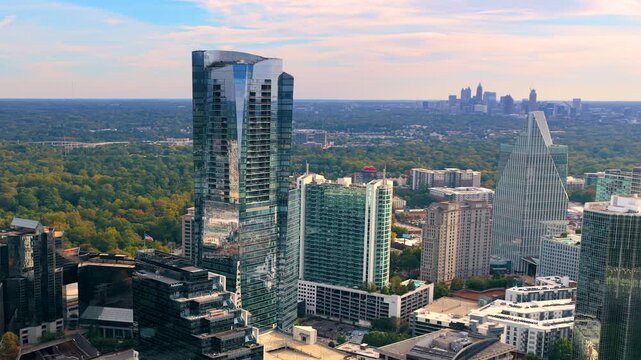 American Atlanta city Buckhead uptown with modern buildings in business financial district. USA urban development concept.