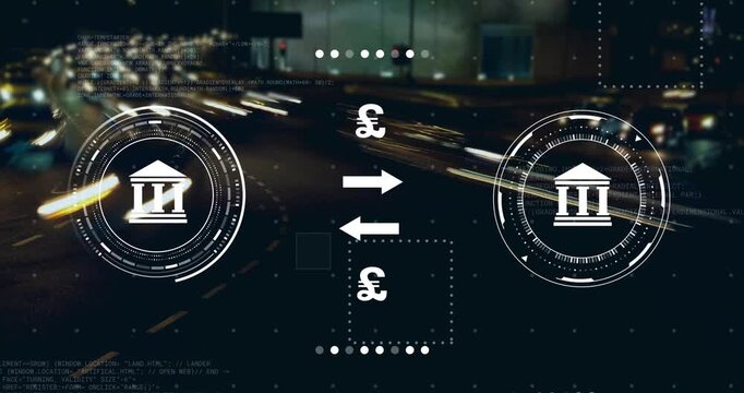 FX HUD starting bank icons swapping symbols reversing arrows showing two-way flow on night highway