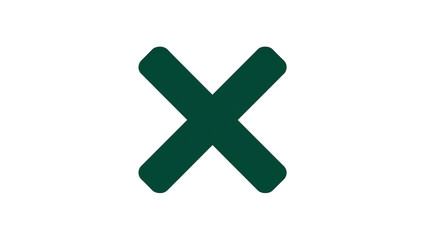 Obraz premium Isolated dark green X mark with rounded ends representing wrong answer or cancellation