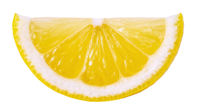 Isolated fresh bright yellow lemon quarter slice perfect for drinks and culinary uses