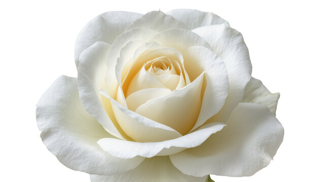 Isolated vibrant white rose in full bloom with soft elegant petals and a creamy center