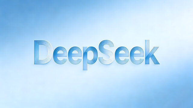 DeepSeek logo with layered blue line art on gradient blue background