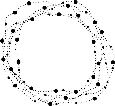 Elliptical dotted structure with layered paths forming complex ring and cluster shapes